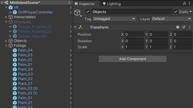 Hierarchy and inspector view